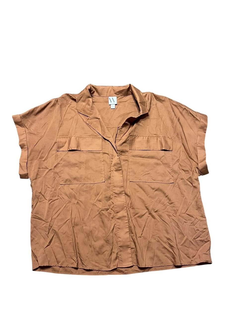 Worthington Women's Brown Short Sleeve Utility Camp Shirt Size XL